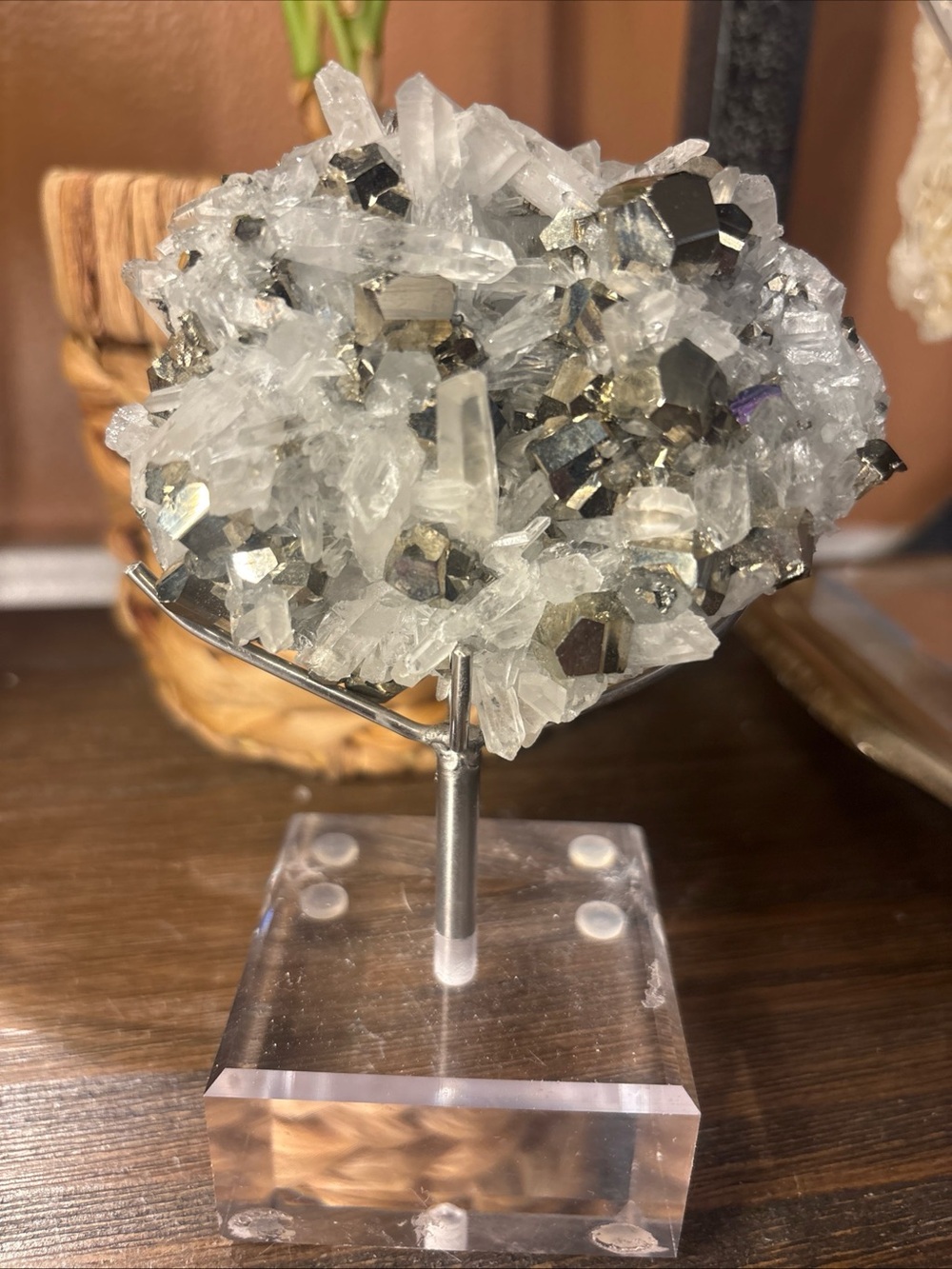 Natural Pyrite on Quartz Cluster